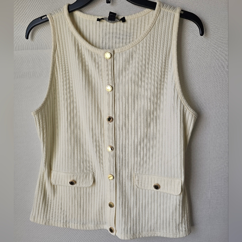 Marc New York Cream Ribbed Button-Front Tank with Gold Buttons - Picture 2 of 14